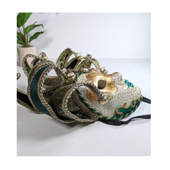 Vintage Authentic Venetian Mask Full Face Mardi Gras Carnival Jester with Tag - Picture 3 of 8